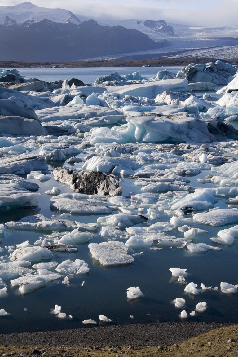 Jokulsarlon glacier lagoon and icebergs on the south coast of Iceland