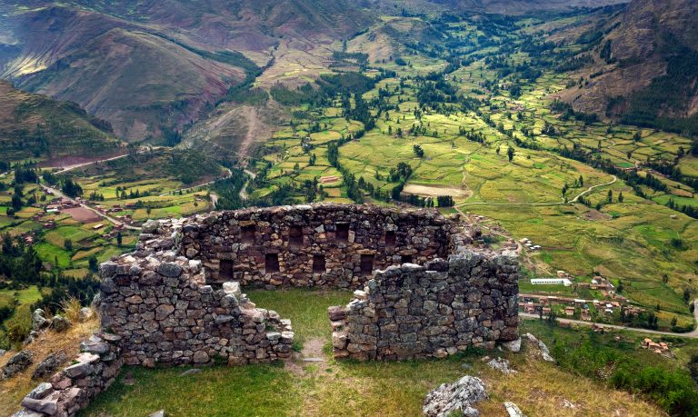Small part of the Inca ruins at Qantus Raqay in the Sacred Valley of the Incas in Peru in South America